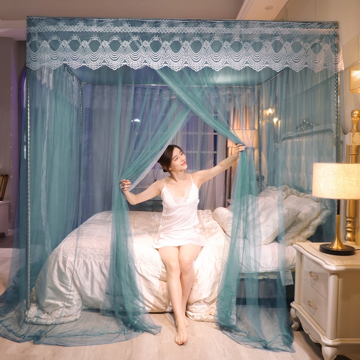 91家纺网 家纺一手货源 找家纺 冉美家纺 2026新款宫廷蚊帐 皇冠 恋情 幻彩 缤纷 缤纷-海蓝