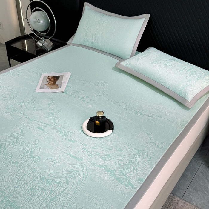 91家纺网 家纺一手货源 找家纺 999家纺 2026新款高端轻奢复合PE中分子乙纶凉感大提花凉席软席 山水