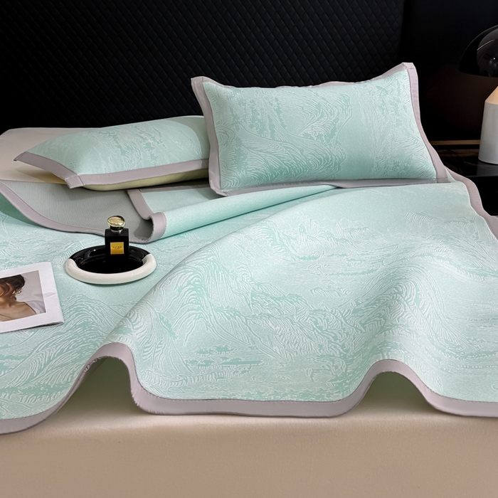 91家纺网 家纺一手货源 找家纺 999家纺 2026新款高端轻奢复合PE中分子乙纶凉感大提花凉席软席 山水