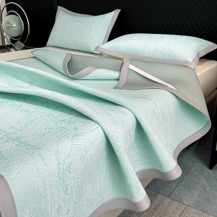 91家纺网 家纺一手货源 找家纺 999家纺 2026新款高端轻奢复合PE中分子乙纶凉感大提花凉席软席 山水