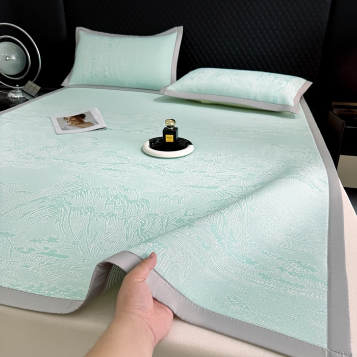 91家纺网 家纺一手货源 找家纺 999家纺 2026新款高端轻奢复合PE中分子乙纶凉感大提花凉席软席 山水