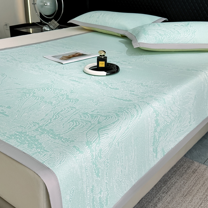 91家纺网 家纺一手货源 找家纺 999家纺 2026新款高端轻奢复合PE中分子乙纶凉感大提花凉席软席 山水