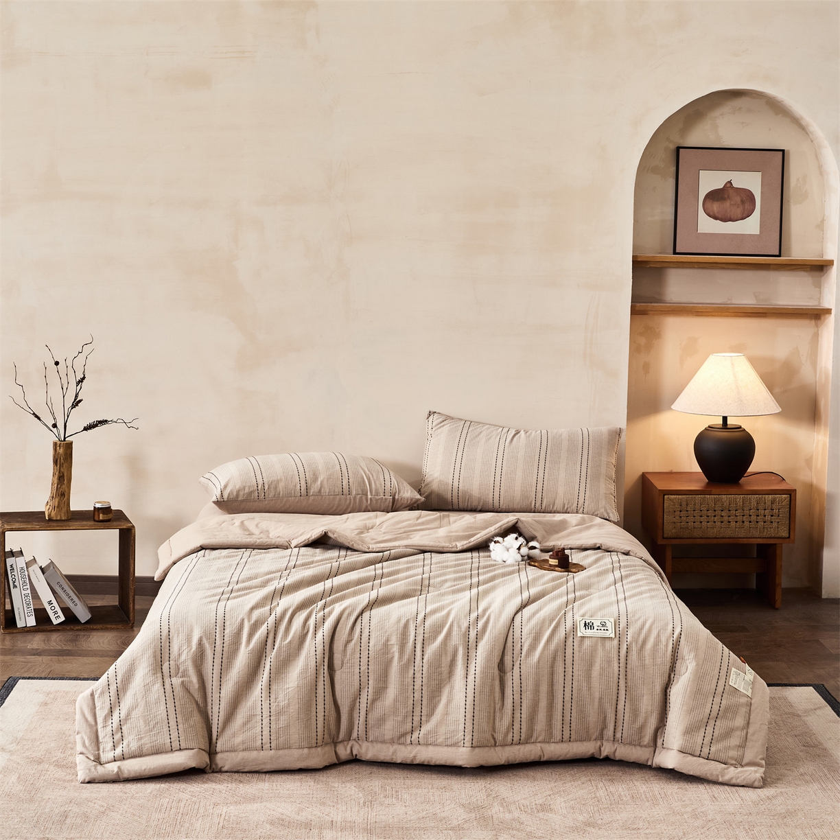 91家纺网 家纺一手货源 找家纺 恬思语家纺 2026新款全棉色织提花棉花夏被夏凉被空调被-流光 流光-咖