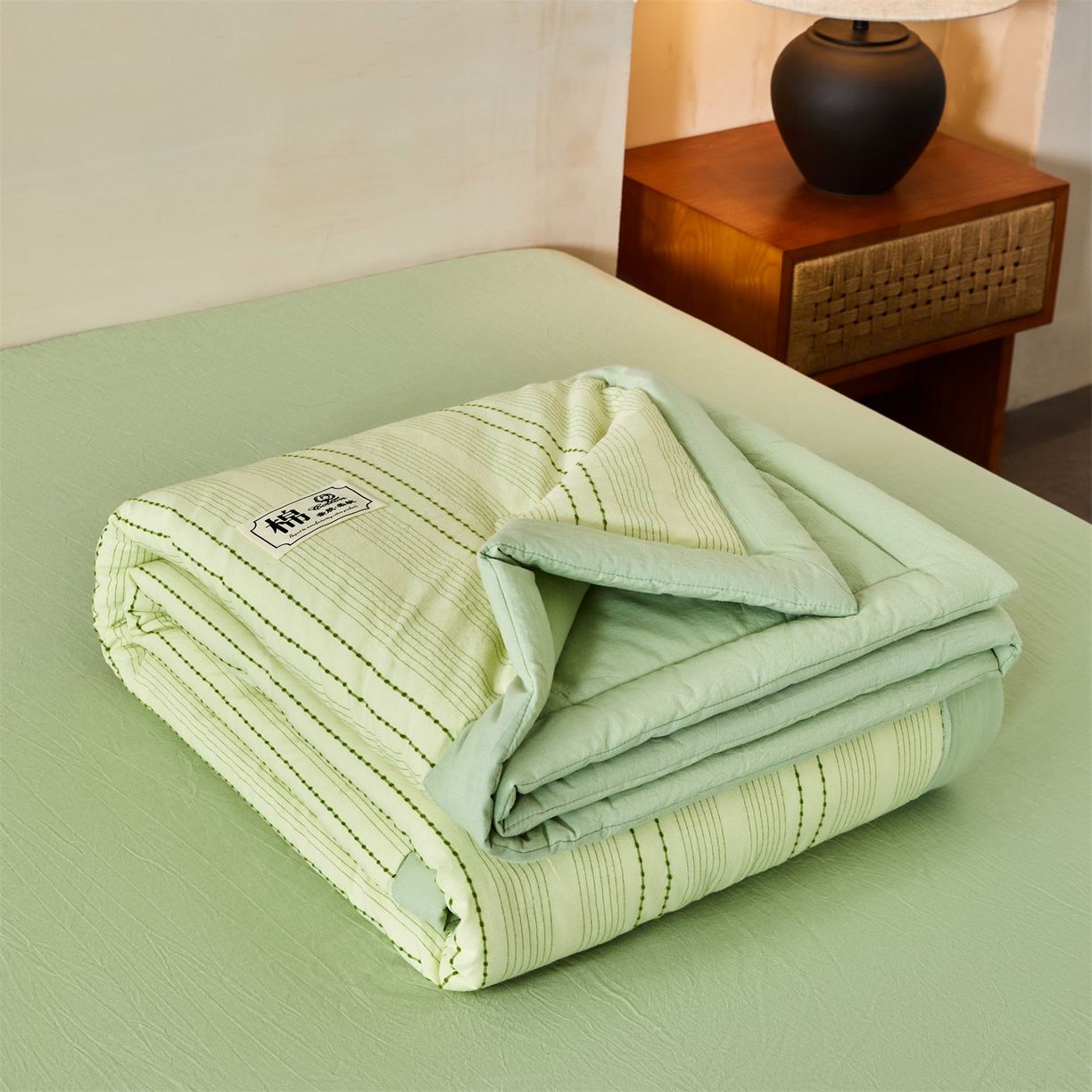 91家纺网 家纺一手货源 找家纺 恬思语家纺 2026新款全棉色织提花棉花夏被夏凉被空调被-流光 流光-绿
