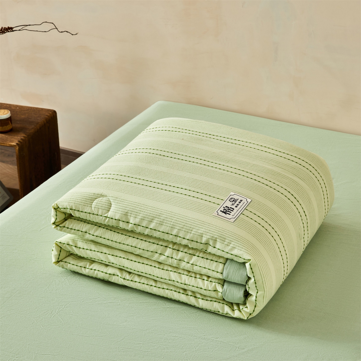 91家纺网 家纺一手货源 找家纺 恬思语家纺 2026新款全棉色织提花棉花夏被夏凉被空调被-流光 流光-绿