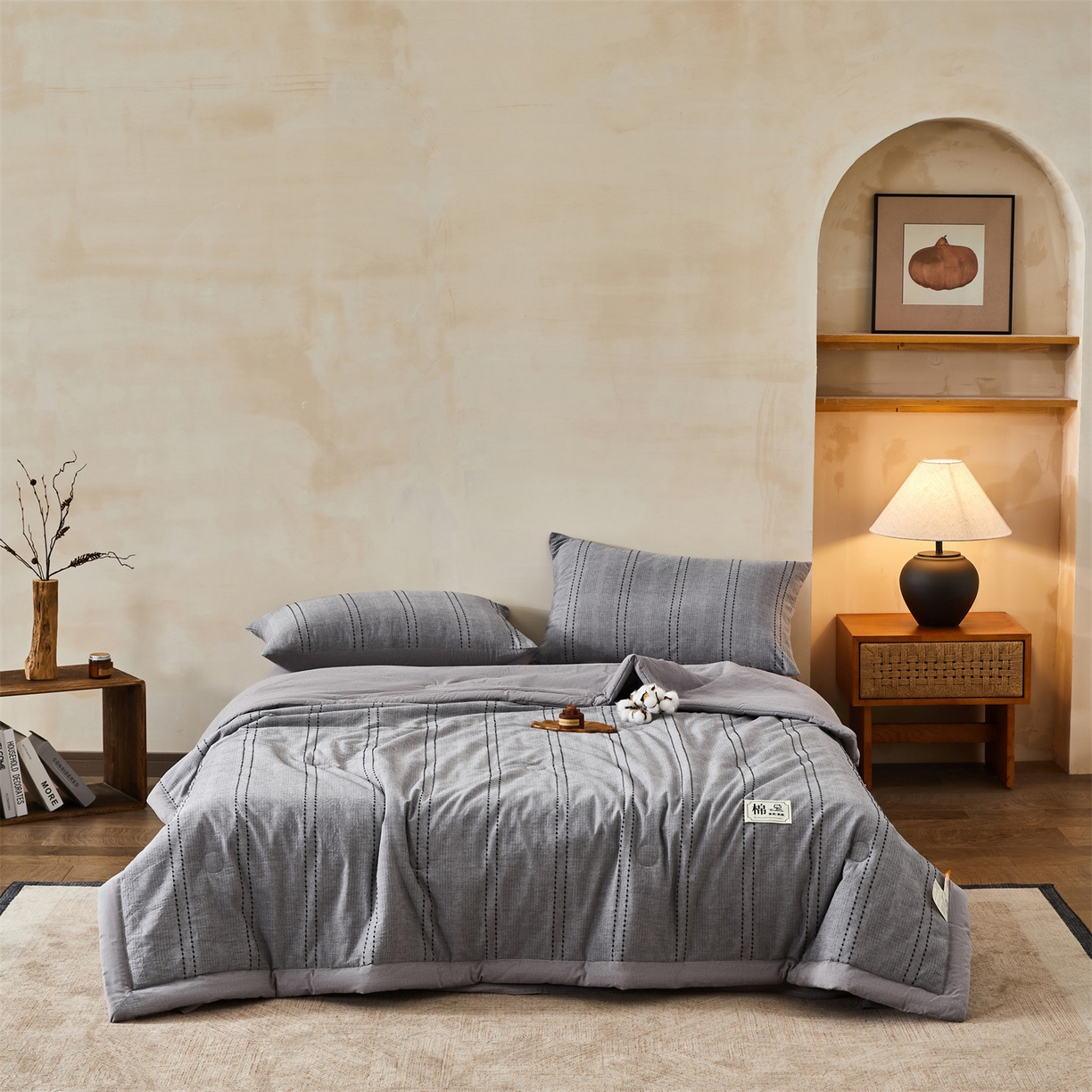 91家纺网 家纺一手货源 找家纺 恬思语家纺 2026新款全棉色织提花棉花夏被夏凉被空调被-流光 流光-灰