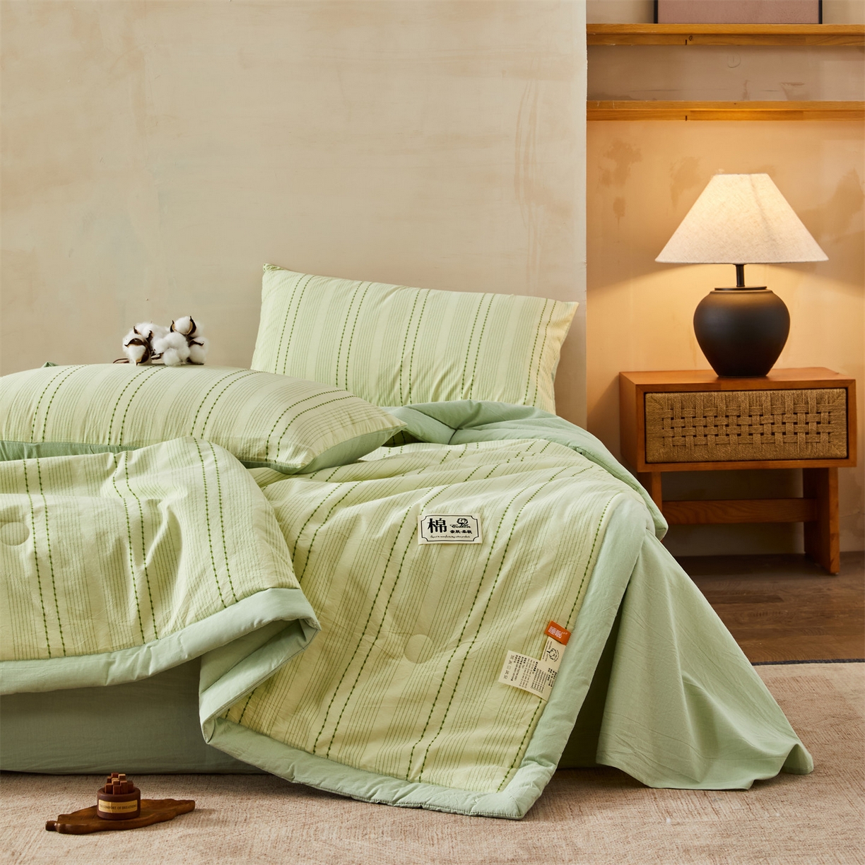 91家纺网 家纺一手货源 找家纺 恬思语家纺 2026新款全棉色织提花棉花夏被夏凉被空调被-流光 流光-绿