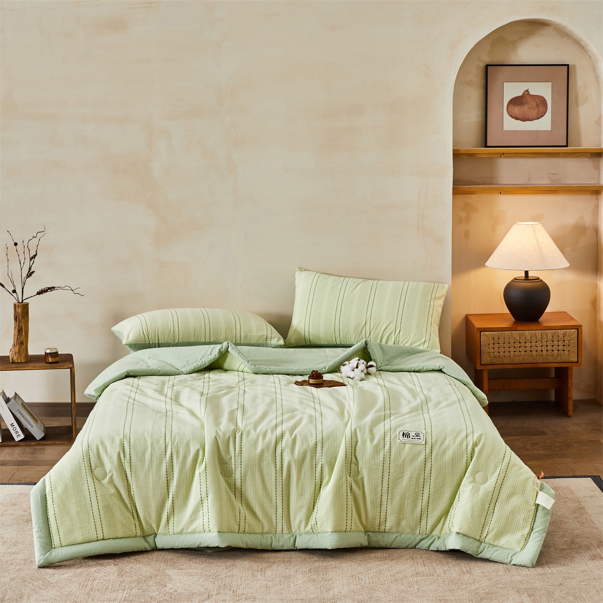 91家纺网 家纺一手货源 找家纺 恬思语家纺 2026新款全棉色织提花棉花夏被夏凉被空调被-流光 流光-绿