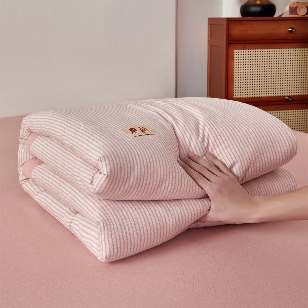 91家纺网 家纺一手货源 找家纺 （总）恬思语家纺 2026新款春夏新款棉麻条纹棉花夏被空调被夏凉被