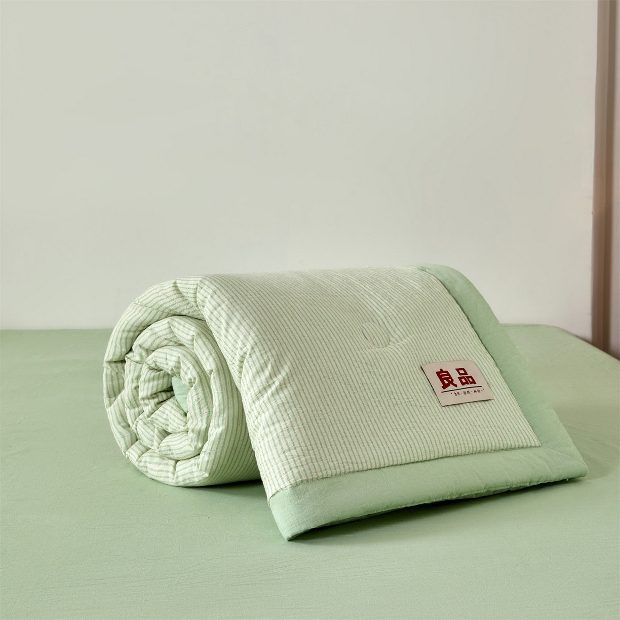 91家纺网 家纺一手货源 找家纺 恬思语家纺 2026新款春夏新款棉麻条纹棉花夏被空调被夏凉被 棉麻条-绿