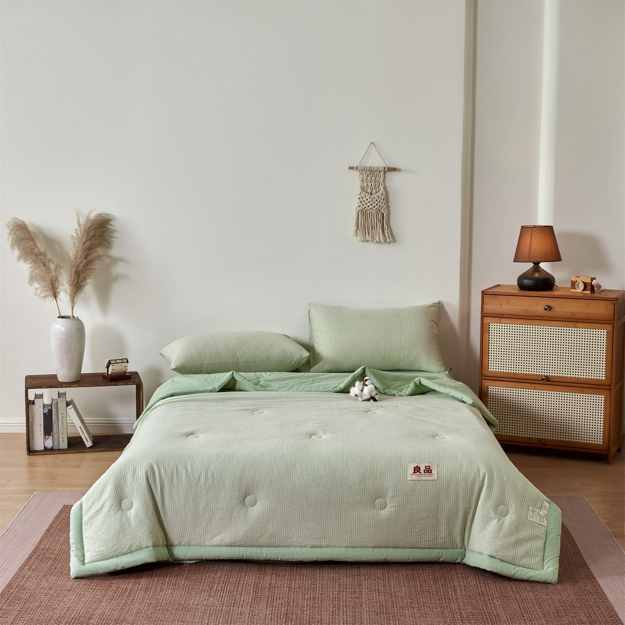 91家纺网 家纺一手货源 找家纺 恬思语家纺 2026新款春夏新款棉麻条纹棉花夏被空调被夏凉被 棉麻条-绿