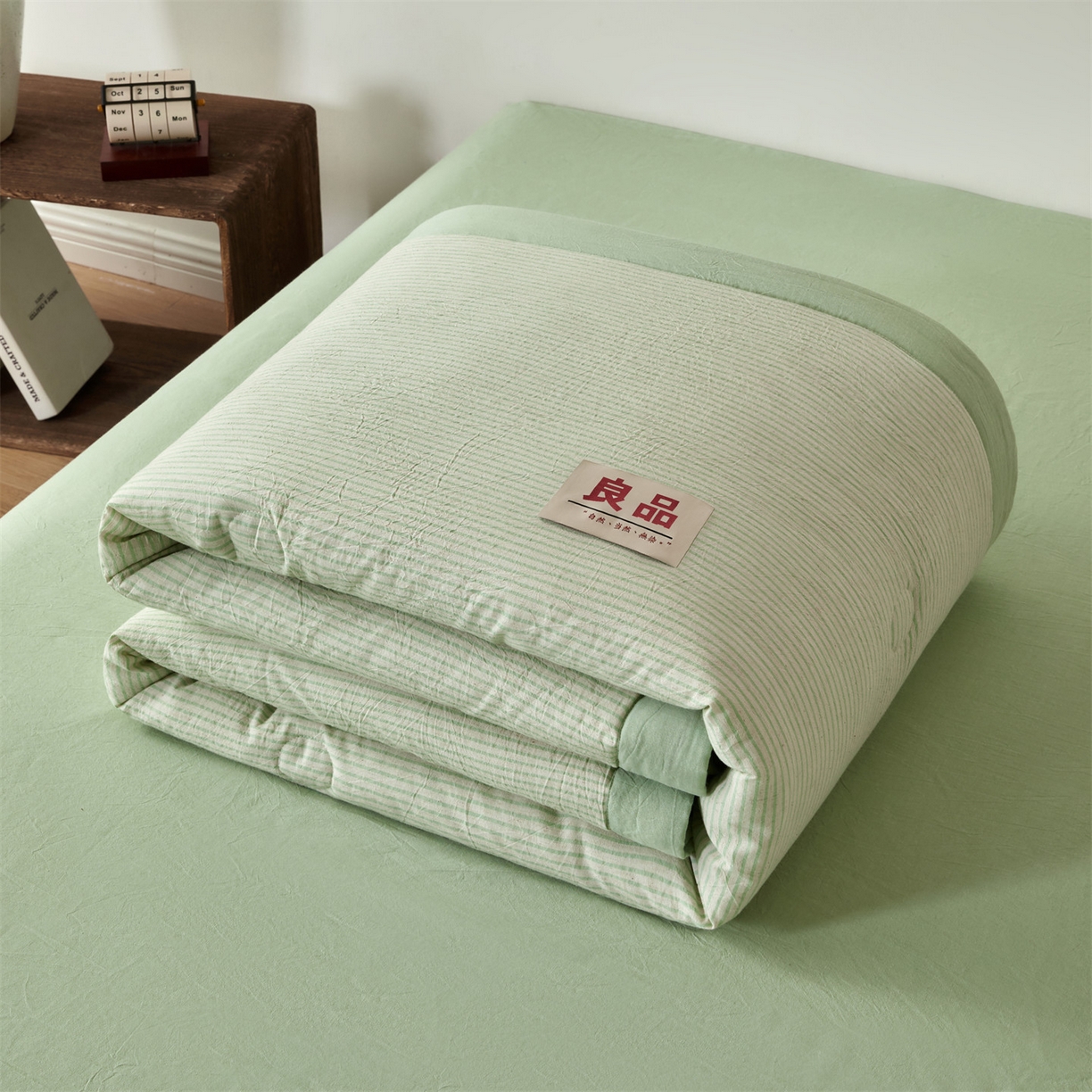 91家纺网 家纺一手货源 找家纺 恬思语家纺 2026新款春夏新款棉麻条纹棉花夏被空调被夏凉被 棉麻条-绿
