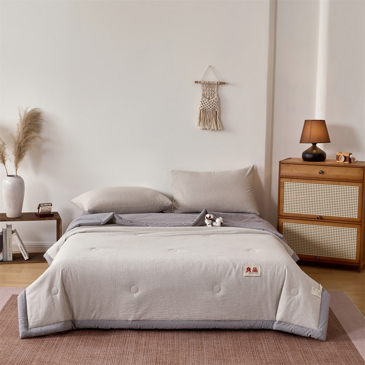 91家纺网 家纺一手货源 找家纺 恬思语家纺 2026新款春夏新款棉麻条纹棉花夏被空调被夏凉被 棉麻条-灰