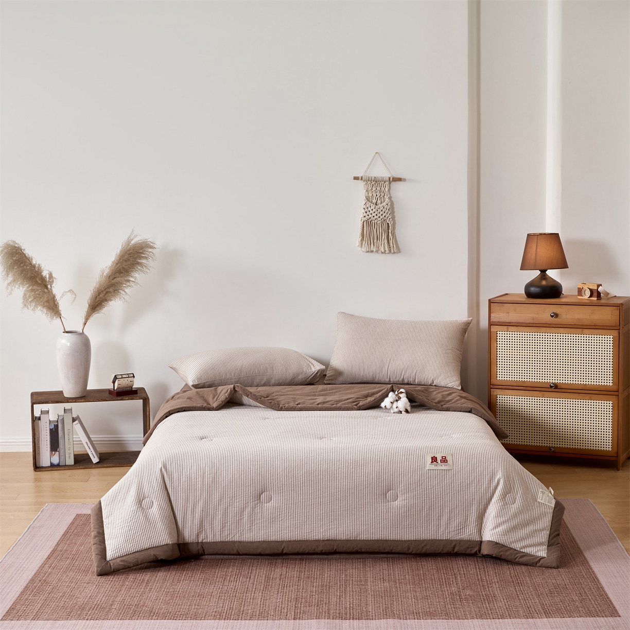 91家纺网 家纺一手货源 找家纺 恬思语家纺 2026新款春夏新款棉麻条纹棉花夏被空调被夏凉被 棉麻条-咖