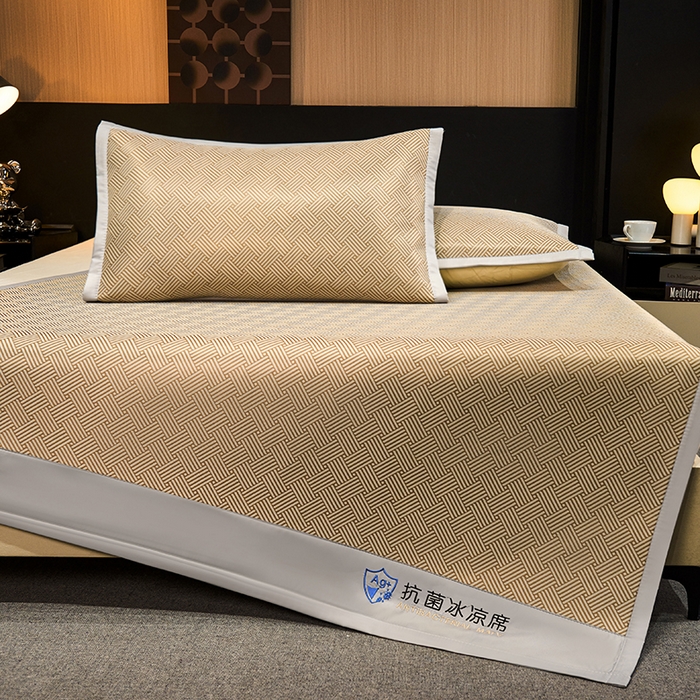 91家纺网 家纺一手货源 找家纺 999家纺 2026新款加厚三明治抗菌冰丝藤凉席三件套冰丝软席藤席 冰岛-时尚咖