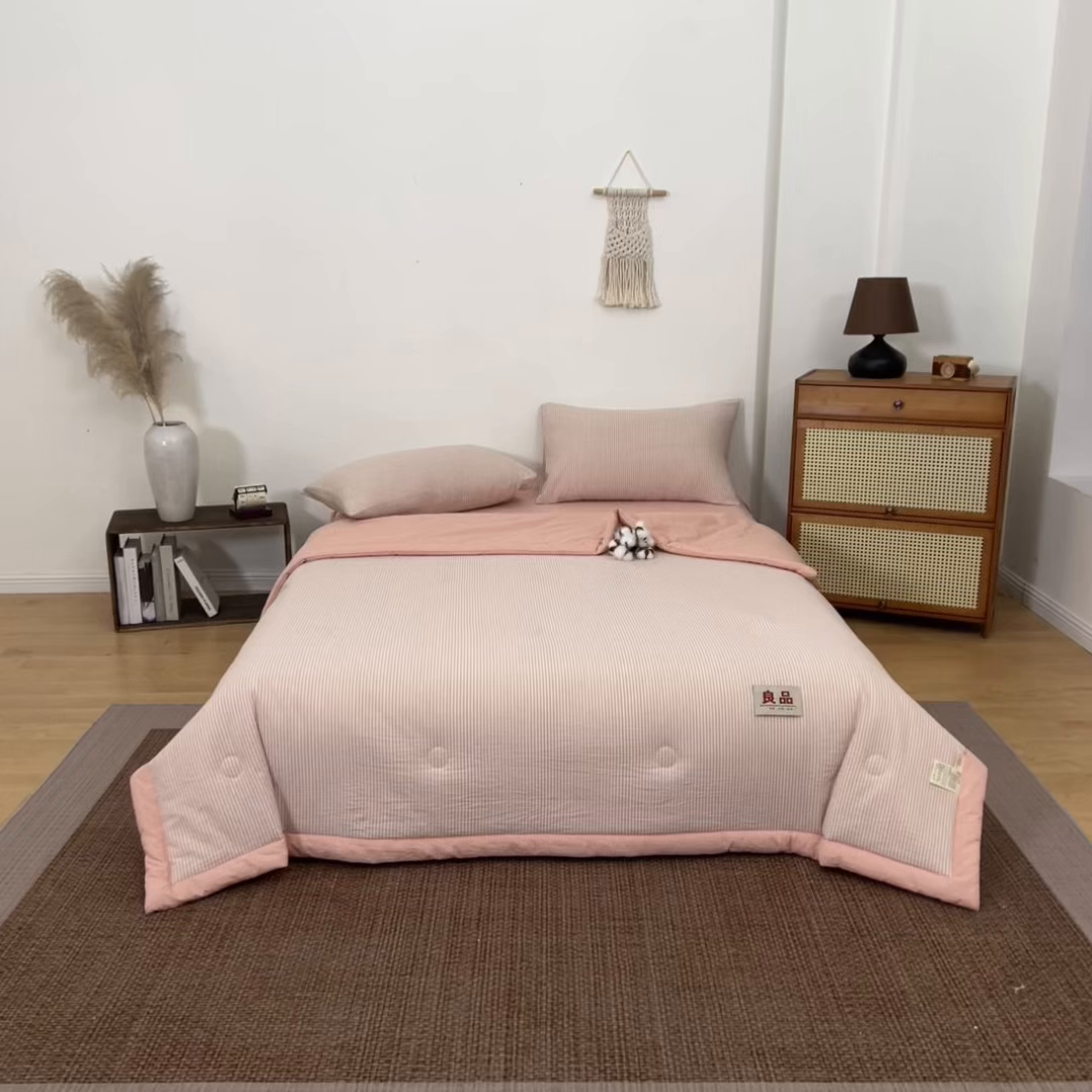 91家纺网 家纺一手货源 找家纺 （总）恬思语家纺 2026新款春夏新款棉麻条纹棉花夏被空调被夏凉被