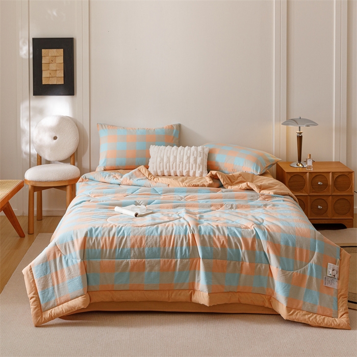 91家纺网 家纺一手货源 找家纺 恬思语家纺 2026新款全棉色织水洗棉棉花夏被夏凉被空调被 梵芙 桔