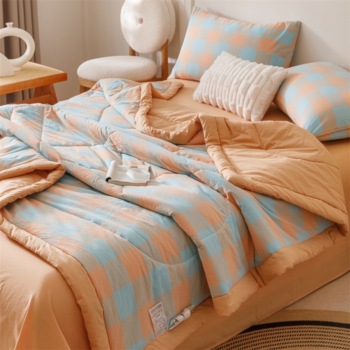 91家纺网 家纺一手货源 找家纺 恬思语家纺 2026新款全棉色织水洗棉棉花夏被夏凉被空调被 梵芙 桔