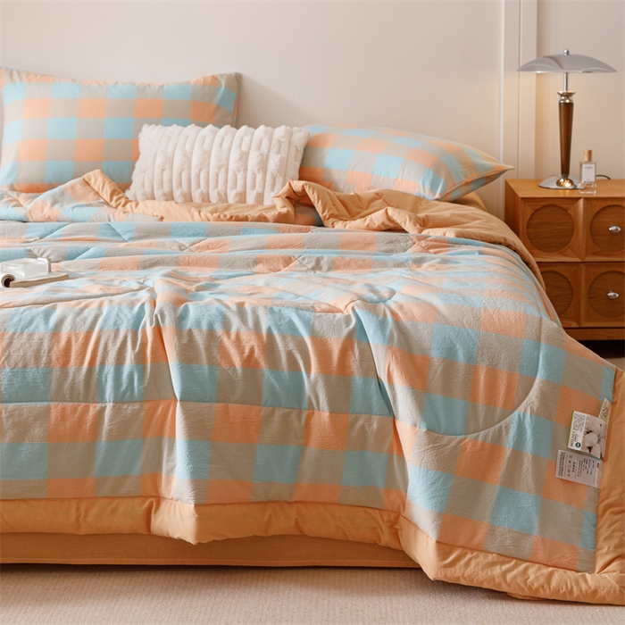 91家纺网 家纺一手货源 找家纺 恬思语家纺 2026新款全棉色织水洗棉棉花夏被夏凉被空调被 梵芙 桔