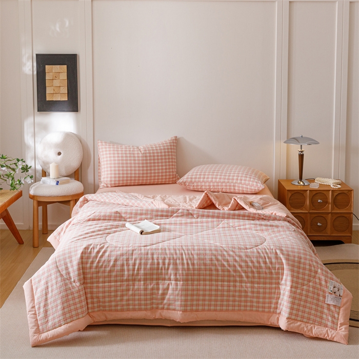 91家纺网 家纺一手货源 找家纺 恬思语家纺 2026新款全棉色织水洗棉棉花夏被夏凉被空调被 恩里尔 粉