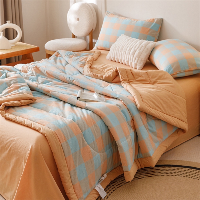 91家纺网 家纺一手货源 找家纺 恬思语家纺 2026新款全棉色织水洗棉棉花夏被夏凉被空调被 梵芙 桔