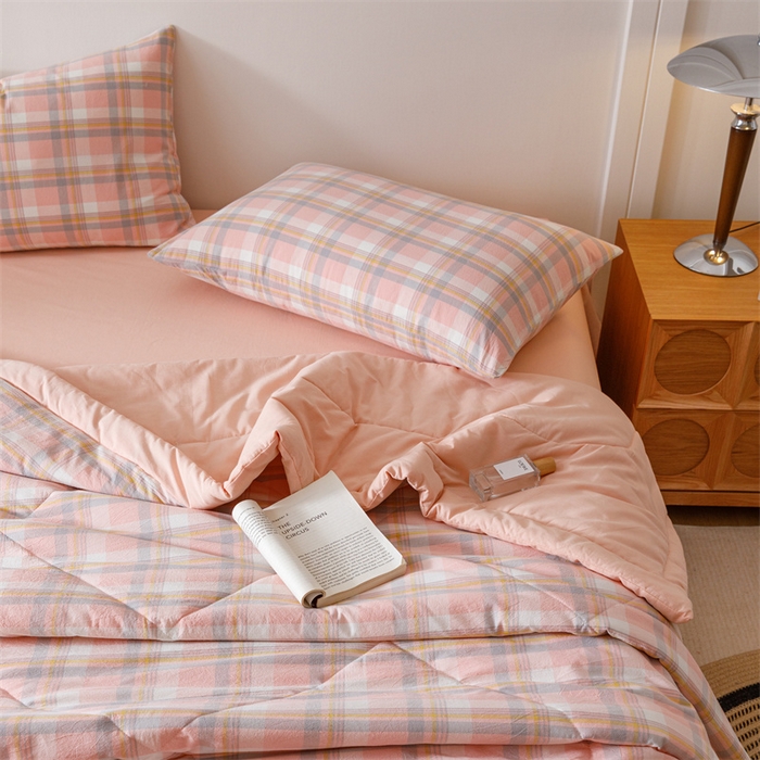 91家纺网 家纺一手货源 找家纺 恬思语家纺 2026新款全棉色织水洗棉棉花夏被夏凉被空调被 简兮 粉