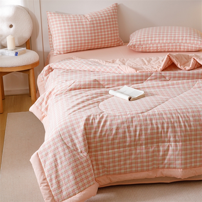 91家纺网 家纺一手货源 找家纺 恬思语家纺 2026新款全棉色织水洗棉棉花夏被夏凉被空调被 恩里尔 粉