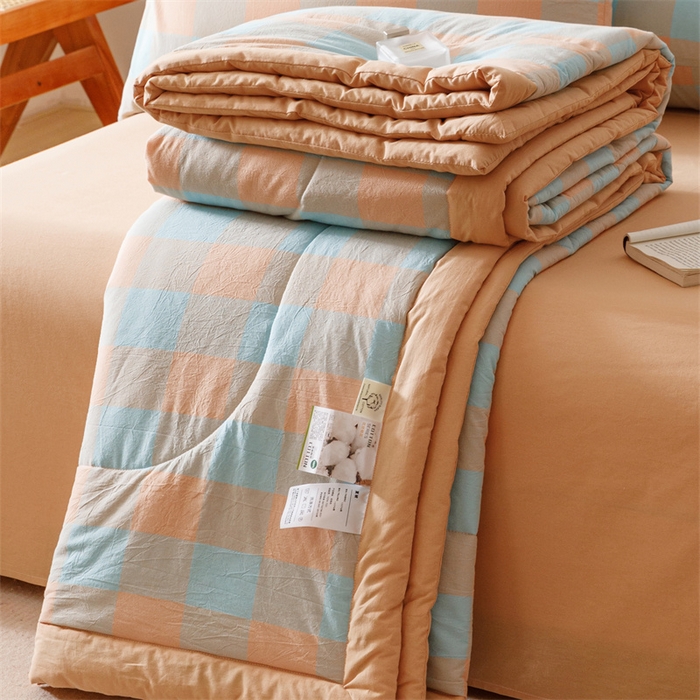 91家纺网 家纺一手货源 找家纺 恬思语家纺 2026新款全棉色织水洗棉棉花夏被夏凉被空调被 梵芙 桔