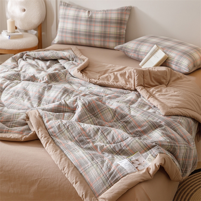 91家纺网 家纺一手货源 找家纺 恬思语家纺 2026新款全棉色织水洗棉棉花夏被夏凉被空调被 霍格 灰