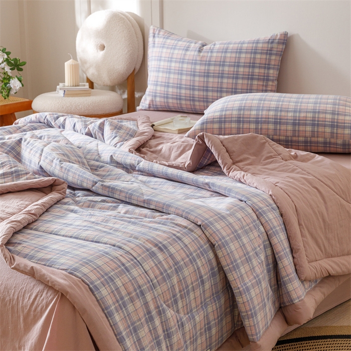 91家纺网 家纺一手货源 找家纺 恬思语家纺 2026新款全棉色织水洗棉棉花夏被夏凉被空调被 云舒 紫