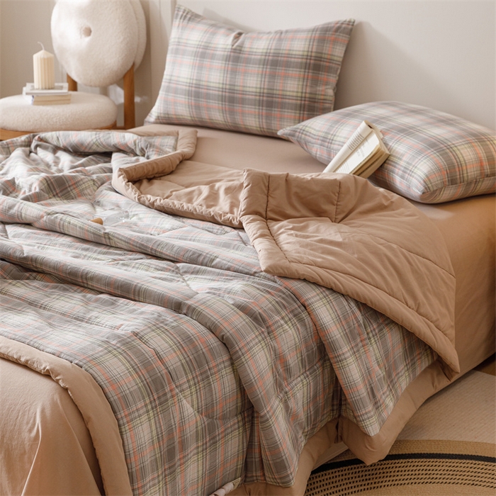 91家纺网 家纺一手货源 找家纺 恬思语家纺 2026新款全棉色织水洗棉棉花夏被夏凉被空调被 霍格 灰