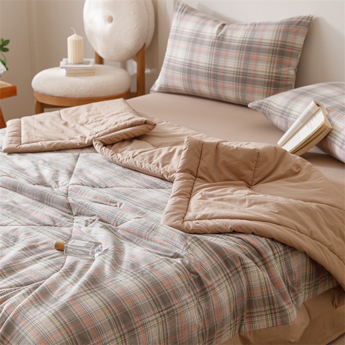 91家纺网 家纺一手货源 找家纺 恬思语家纺 2026新款全棉色织水洗棉棉花夏被夏凉被空调被 霍格 灰