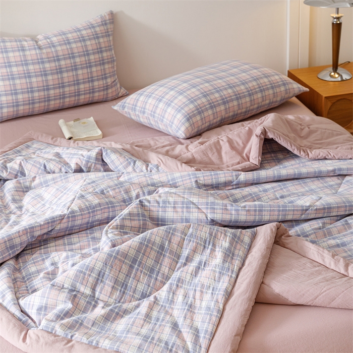 91家纺网 家纺一手货源 找家纺 恬思语家纺 2026新款全棉色织水洗棉棉花夏被夏凉被空调被 云舒 紫