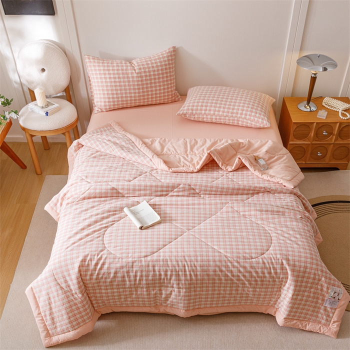 91家纺网 家纺一手货源 找家纺 恬思语家纺 2026新款全棉色织水洗棉棉花夏被夏凉被空调被 恩里尔 粉