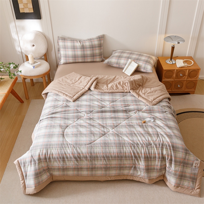 91家纺网 家纺一手货源 找家纺 恬思语家纺 2026新款全棉色织水洗棉棉花夏被夏凉被空调被 霍格 灰