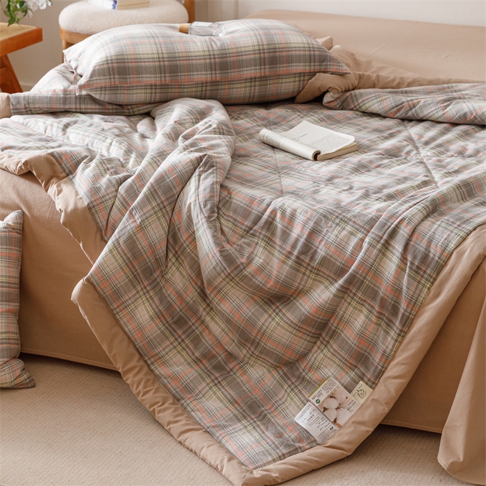 91家纺网 家纺一手货源 找家纺 恬思语家纺 2026新款全棉色织水洗棉棉花夏被夏凉被空调被 霍格 灰