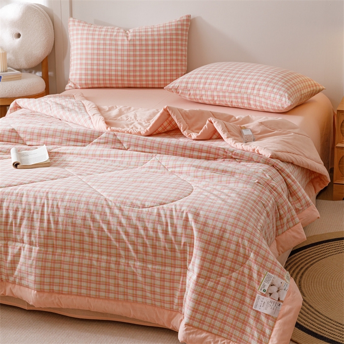 91家纺网 家纺一手货源 找家纺 恬思语家纺 2026新款全棉色织水洗棉棉花夏被夏凉被空调被 恩里尔 粉