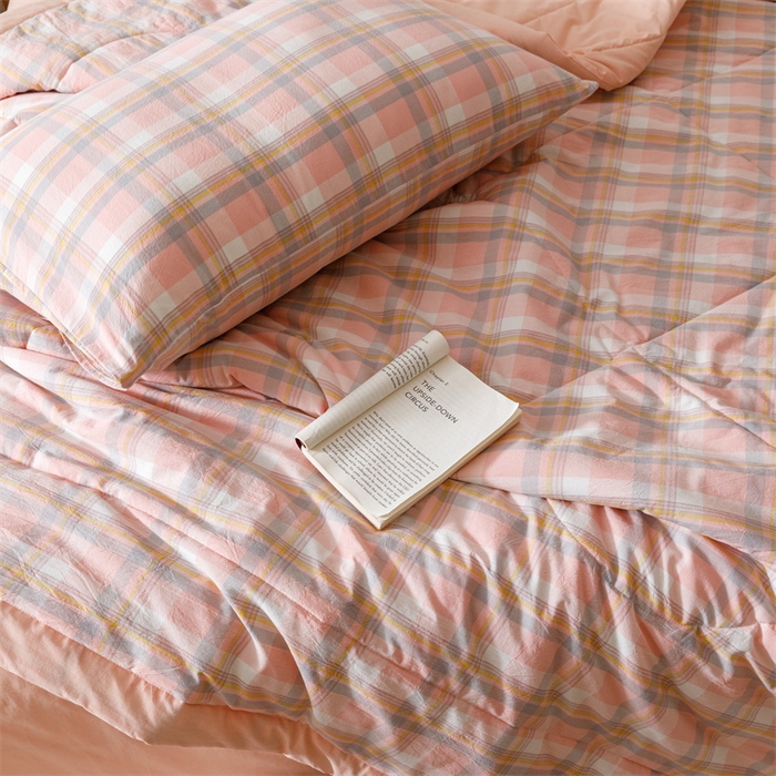 91家纺网 家纺一手货源 找家纺 恬思语家纺 2026新款全棉色织水洗棉棉花夏被夏凉被空调被 简兮 粉