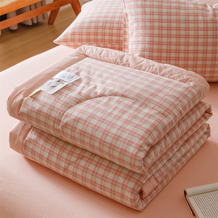 91家纺网 家纺一手货源 找家纺 恬思语家纺 2026新款全棉色织水洗棉棉花夏被夏凉被空调被 恩里尔 粉