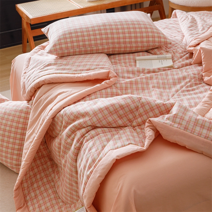 91家纺网 家纺一手货源 找家纺 恬思语家纺 2026新款全棉色织水洗棉棉花夏被夏凉被空调被 恩里尔 粉