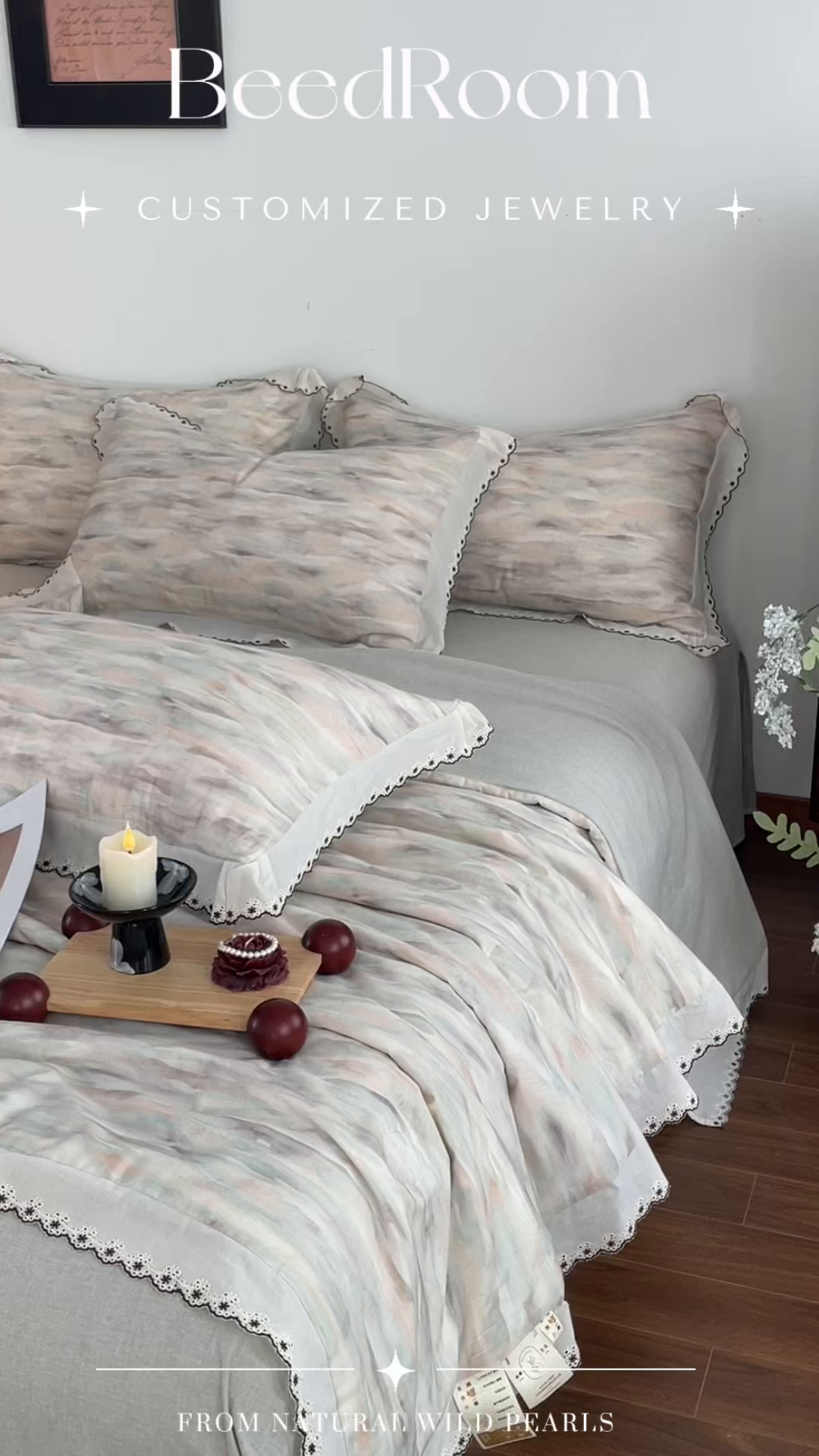 91家纺网 家纺一手货源 找家纺 慕晨 2026新款天丝莱赛尔棉麻数码印色织花边夏被四件套高级田园美式直播热款 轻织