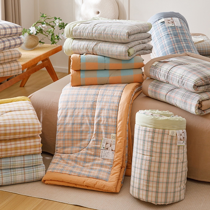 91家纺网 家纺一手货源 找家纺 恬思语家纺 2026新款全棉色织水洗棉棉花夏被夏凉被空调被 组合图（仅供展示不可下单）