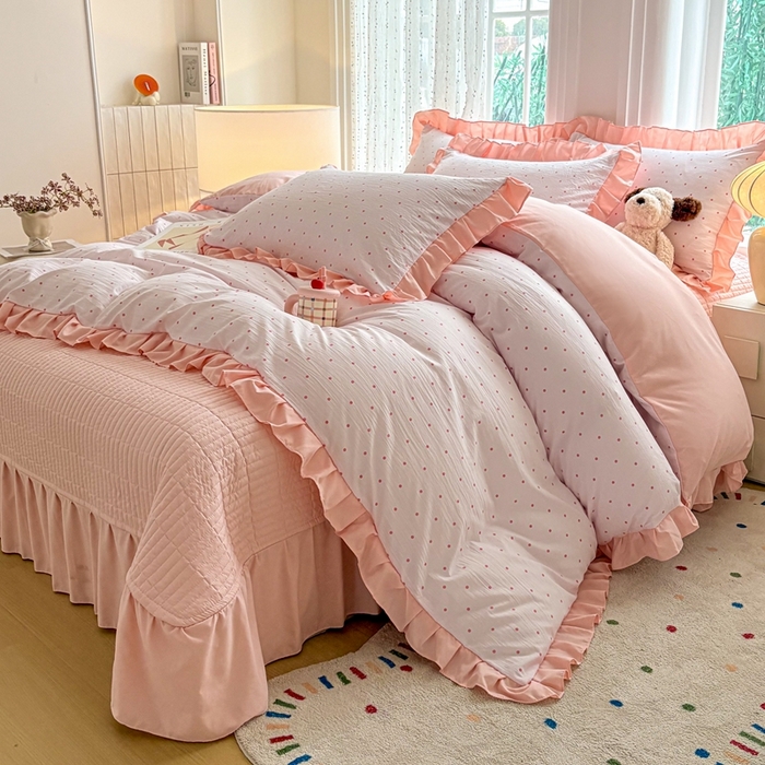 91家纺网 家纺一手货源 找家纺 （总）铠畅 2026春夏新款 锦朵系列韩版水洗棉小清新古棉床盖四件套