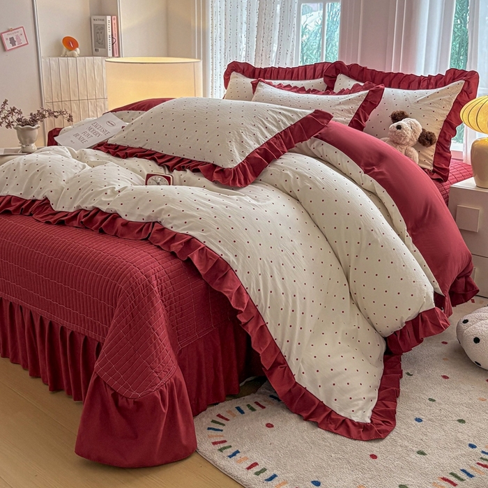 91家纺网 家纺一手货源 找家纺 （总）铠畅 2026春夏新款 锦朵系列韩版水洗棉小清新古棉床盖四件套