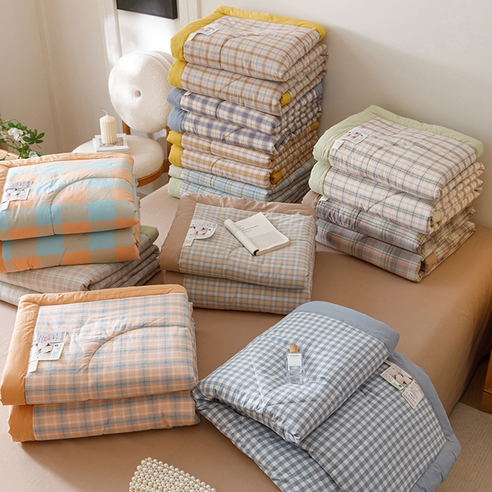 91家纺网 家纺一手货源 找家纺 恬思语家纺 2026新款全棉色织水洗棉棉花夏被夏凉被空调被 组合图（仅供展示不可下单）