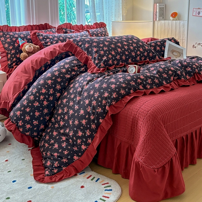 91家纺网 家纺一手货源 找家纺 （总）铠畅 2026春夏新款 锦朵系列韩版水洗棉小清新古棉床盖四件套