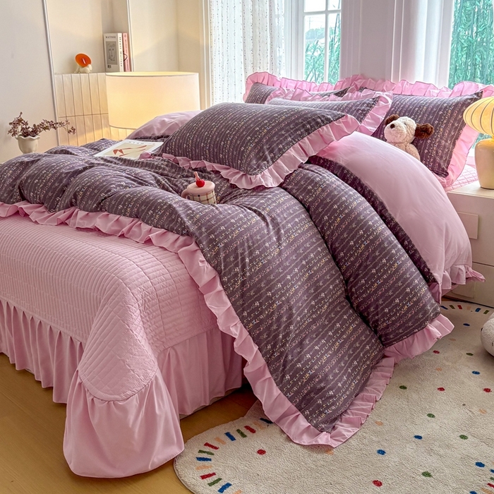 91家纺网 家纺一手货源 找家纺 （总）铠畅 2026春夏新款 锦朵系列韩版水洗棉小清新古棉床盖四件套