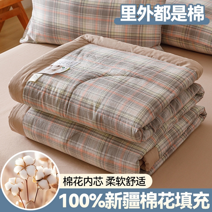 91家纺网 家纺一手货源 找家纺 恬思语家纺 2026新款全棉色织水洗棉棉花夏被夏凉被空调被 霍格 灰