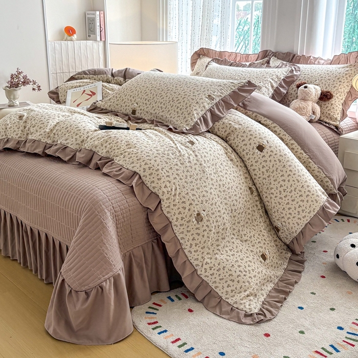 91家纺网 家纺一手货源 找家纺 （总）铠畅 2026春夏新款 锦朵系列韩版水洗棉小清新古棉床盖四件套