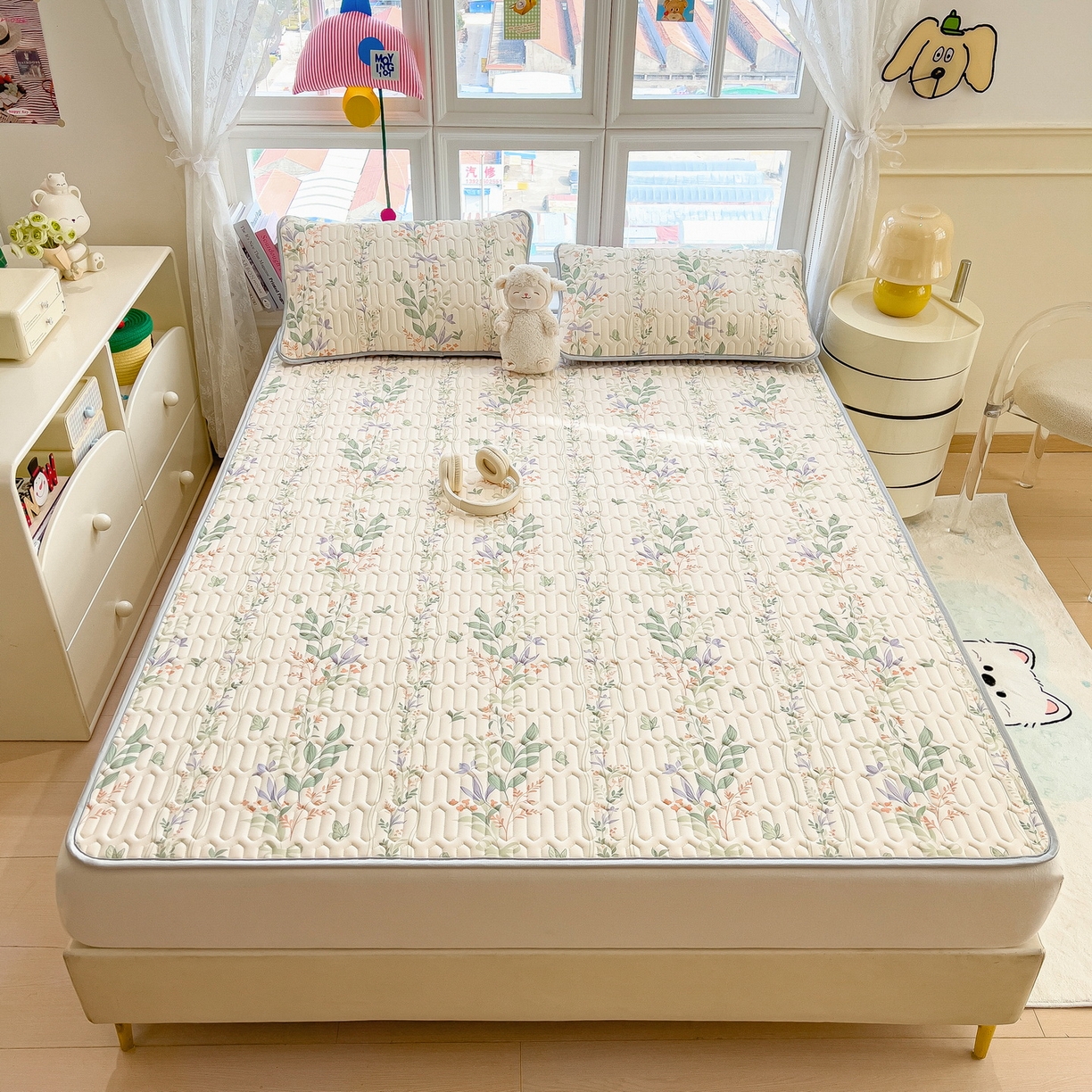 91家纺网 家纺一手货源 找家纺 丝羽坊 2026新款高密凉感丝印花乳胶凉席-平铺款 林间私语